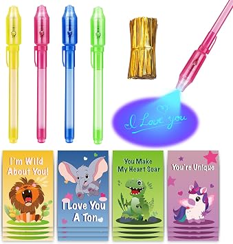 Gocozer Valentines Day Gifts for Kids School - 28 Pack Invisible Ink Pen with Animal-Themed Valentines Cards for Classroom, Valentines Day Gifts for School Exchange Gifts ideas