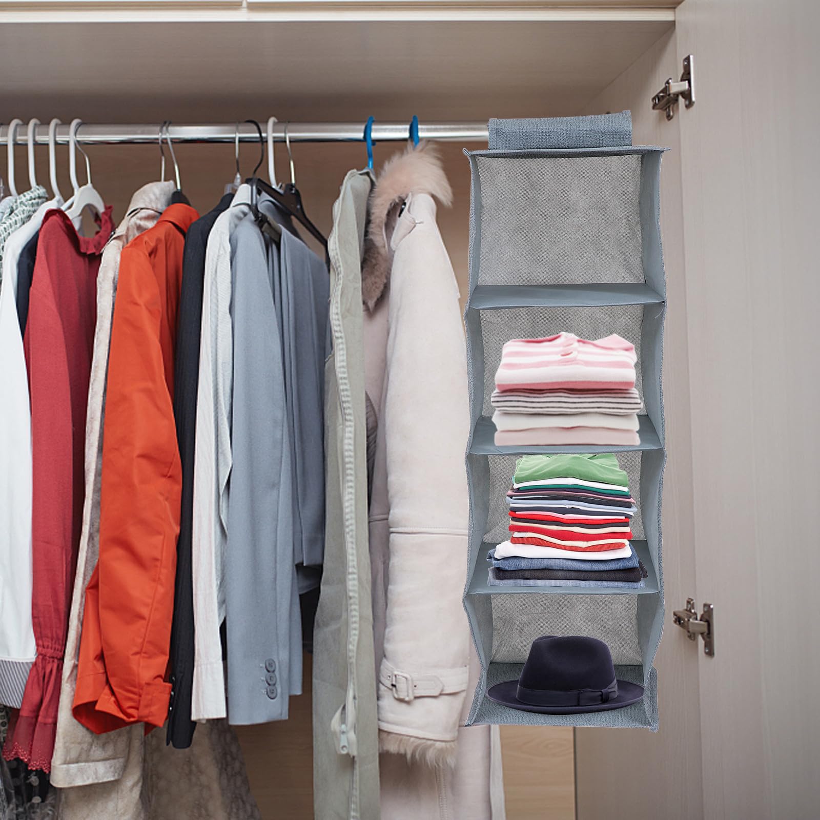 SOLUSTRE Organizador de Armario Colgante Multiusos No Tejida Lavable y Cajón de Almacenamiento Gris de Espacio para Ropa y Accesorios