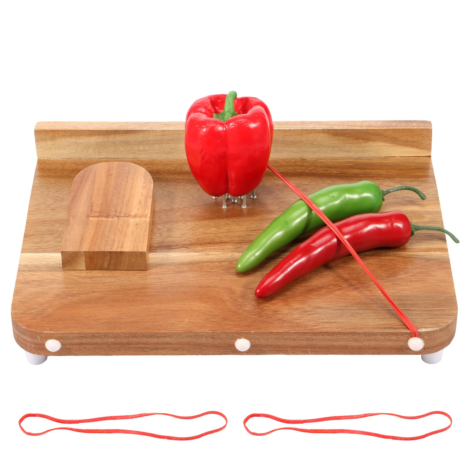 Tabla de cortar adaptativa de madera con pinchos, superficie lisa, tabla de cocina para discapacitados con fondo antideslizante para verduras, frutas y carnes
