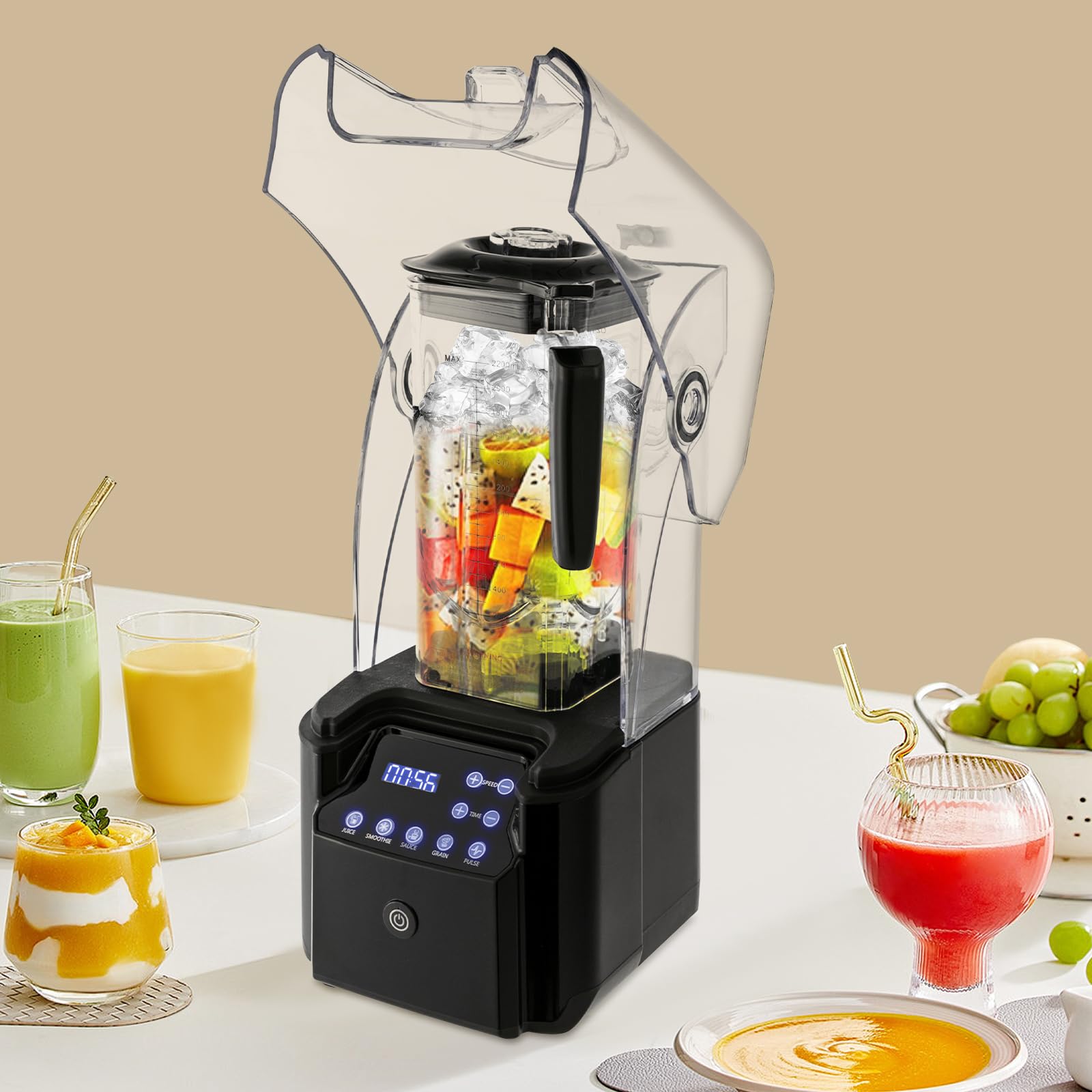 Batidora de vaso comercial de 2200 W, con recipiente de cristal, batidora de alto rendimiento para bebidas congeladas, batidos, batidos y picar hielo, color negro