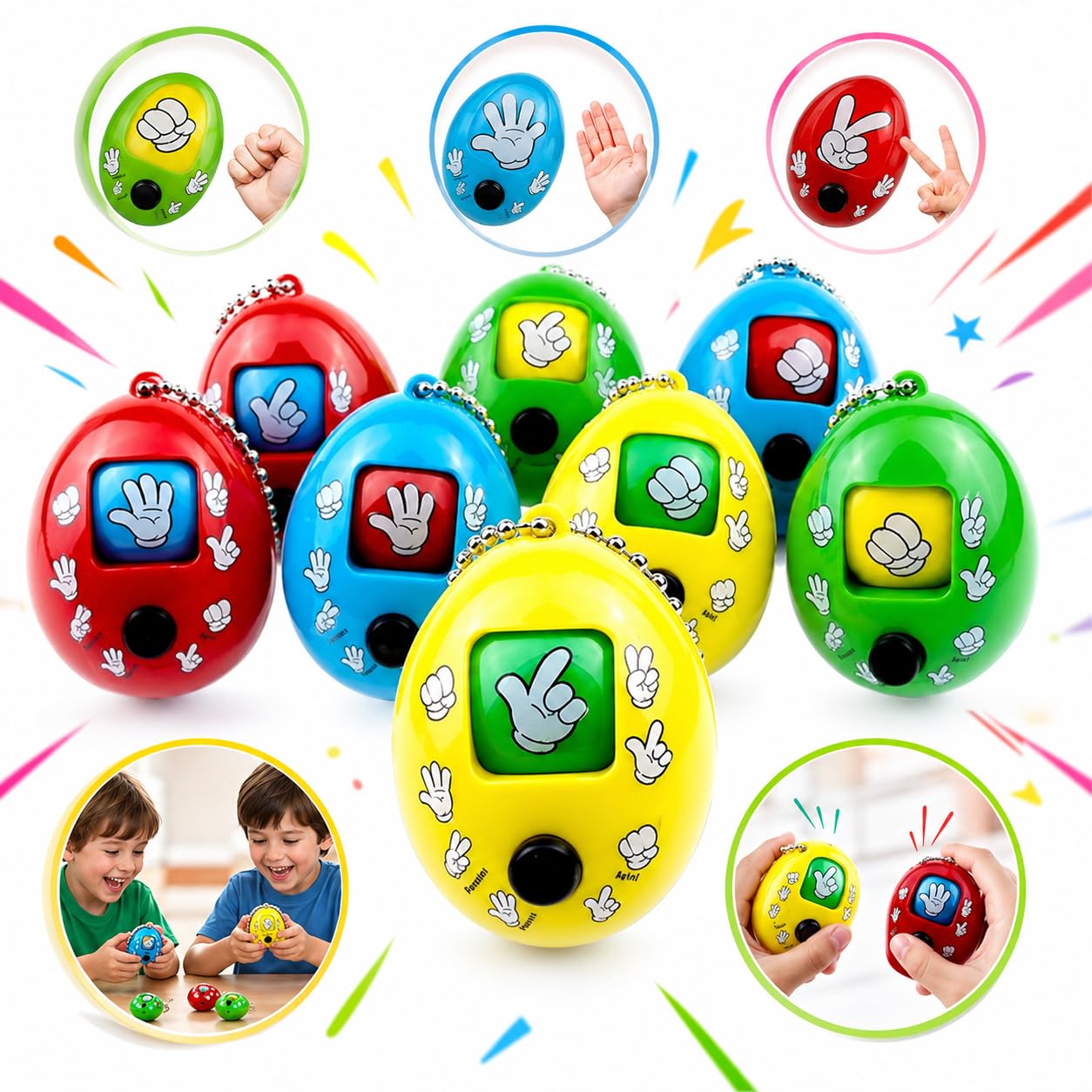 MONKEYTAIL Birthday Return Gift for Kids, 10 Pcs Rock Paper Scissors Game Keychains | Fun Handheld & Party Favors for Boys & Girls | Kids Birthday Party Gifts 3