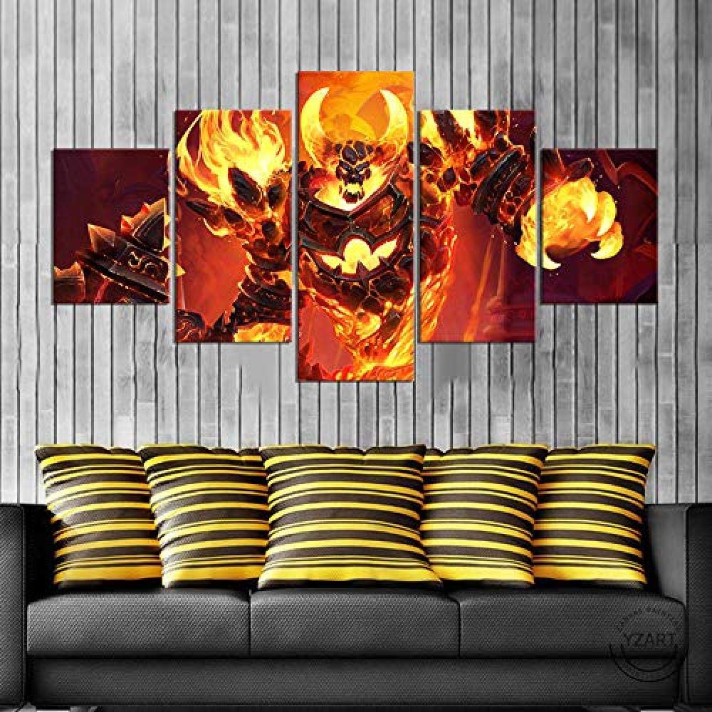 QQYYYT 5 Canvas Prints Painting Modern Living Room Wall Decoration Art Picture Abstract Mural Poster Decoration Gift Living Room Artwork Ragnaros Fire
