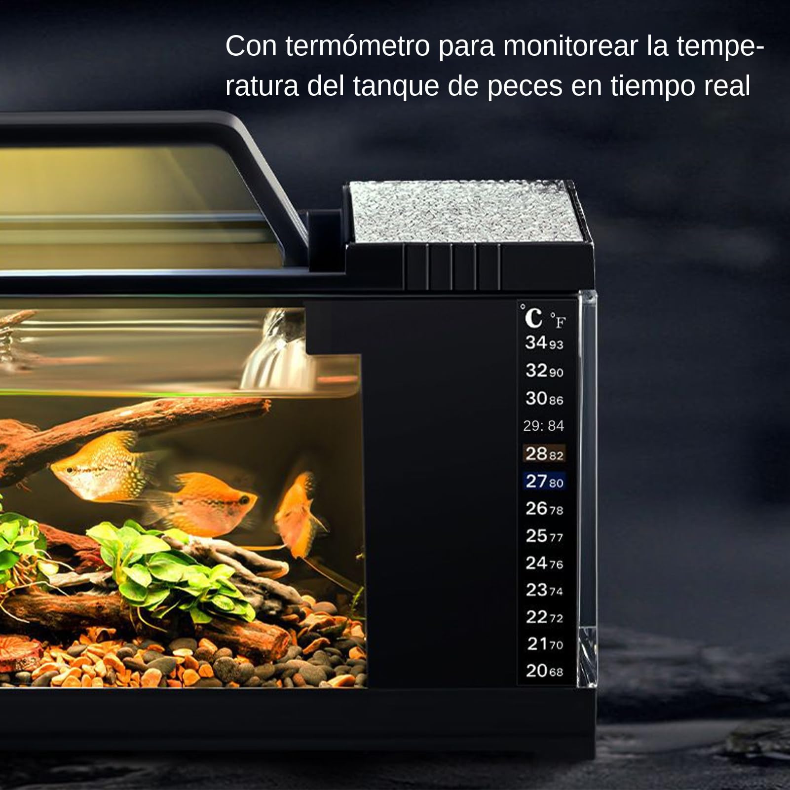 Kit De Acuario | Acuario para Peces con Luz LED Y Bomba De Agua,Acuario Inteligente Compacto con Bomba Silenciosa y Monitor de Temperatura para Bettas, Guppys, Camarones y