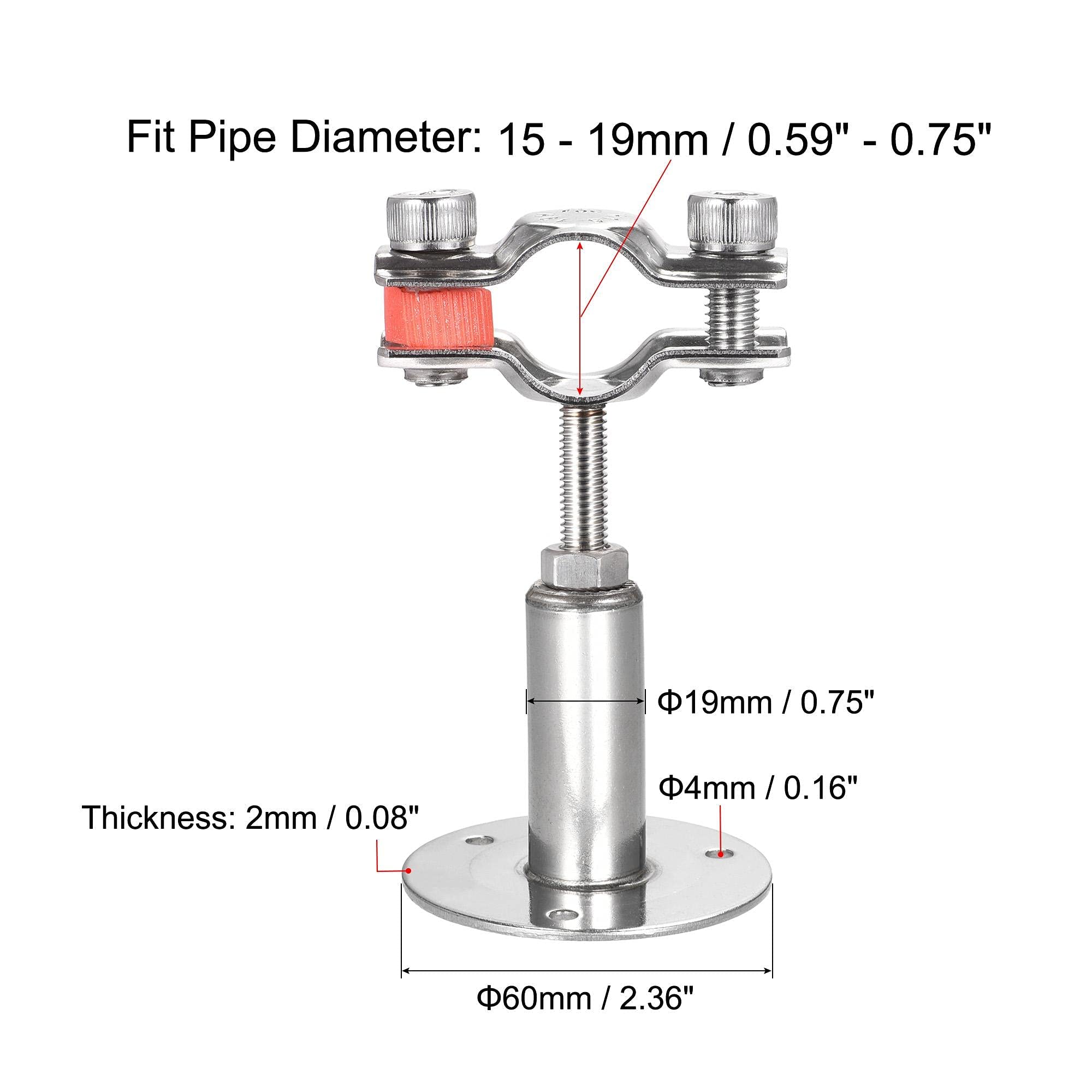TA-VIGOR 304 Stainless Steel Adjustable Pipe Support Bracket, Wall and Ceiling Mount Pipe Clamp Holder for 15-19mm Tubes - Image 4
