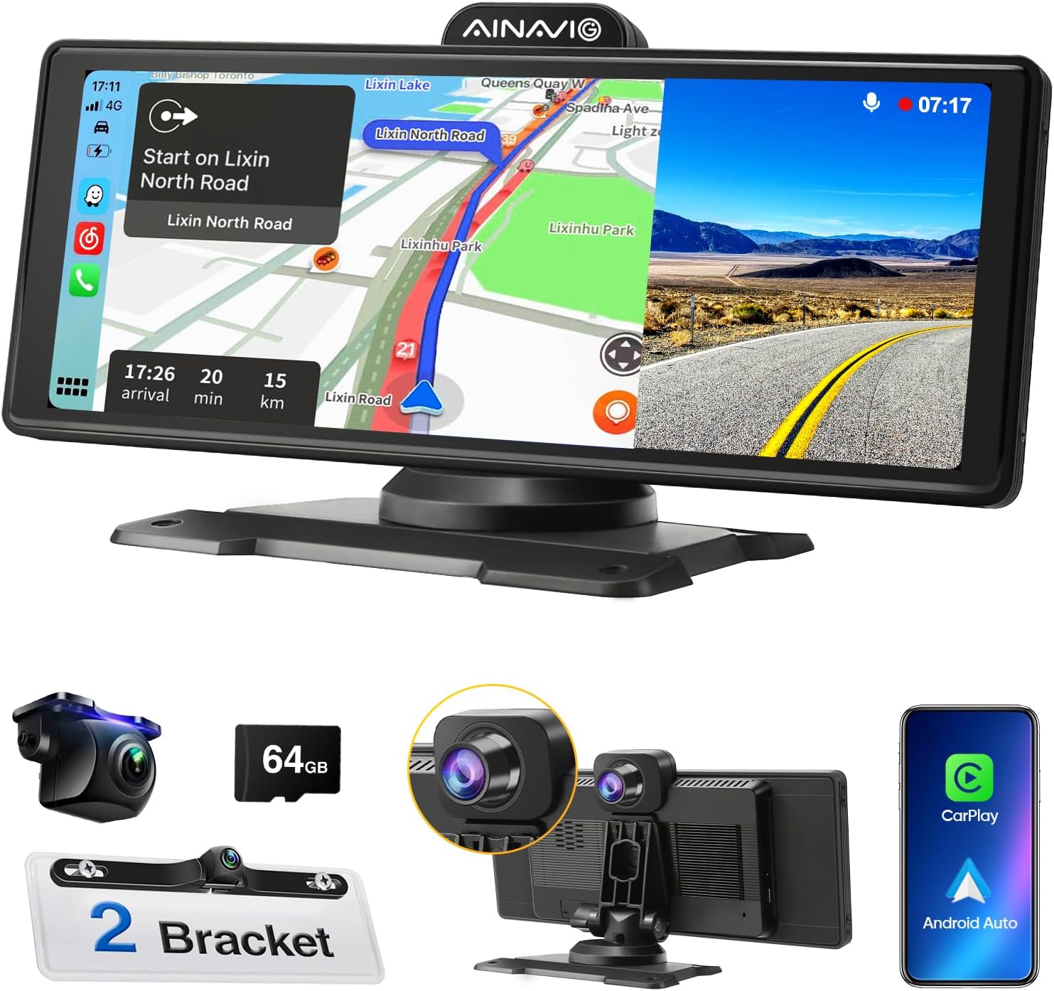 Skisea Wireless Apple Carplay Car Stereo,Portable 9'' Touch Screen Android Auto,2.5K