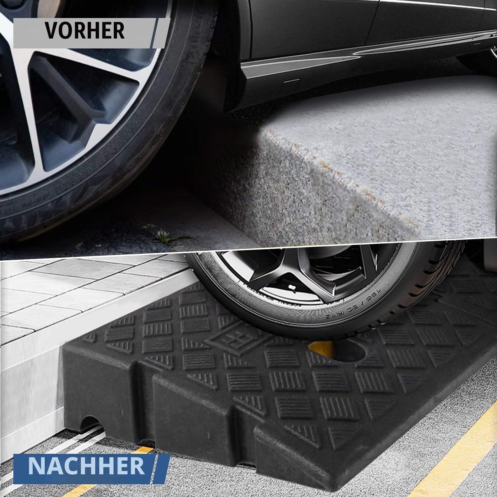 Bordsteinrampe 11cm Hoch im 2er Set,Rutschfeste Bordstein Auffahrhilfe für Rollstuhl,Mobilitätsscooter und Kinderwagen,Schwellenrampe aus Kunststoff mit reflektierenden Streifen | Schwellenrampe für Einfahrt, Mobilitätsroller, Motorräder und Wagen, reflek