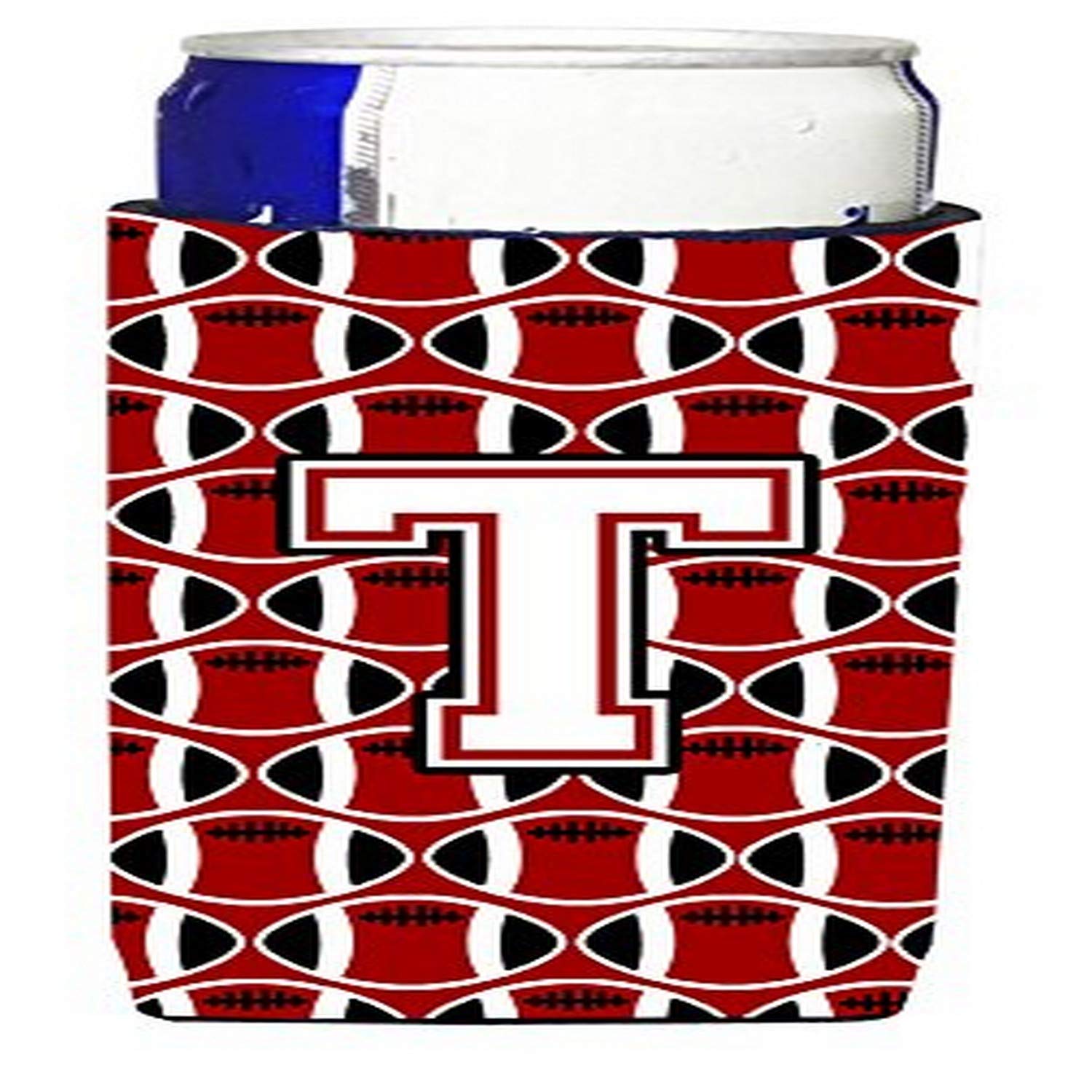 Letter T Football Cardinal and White Ultra Beverage Insulators for Slim cans CJ1082-TMUK