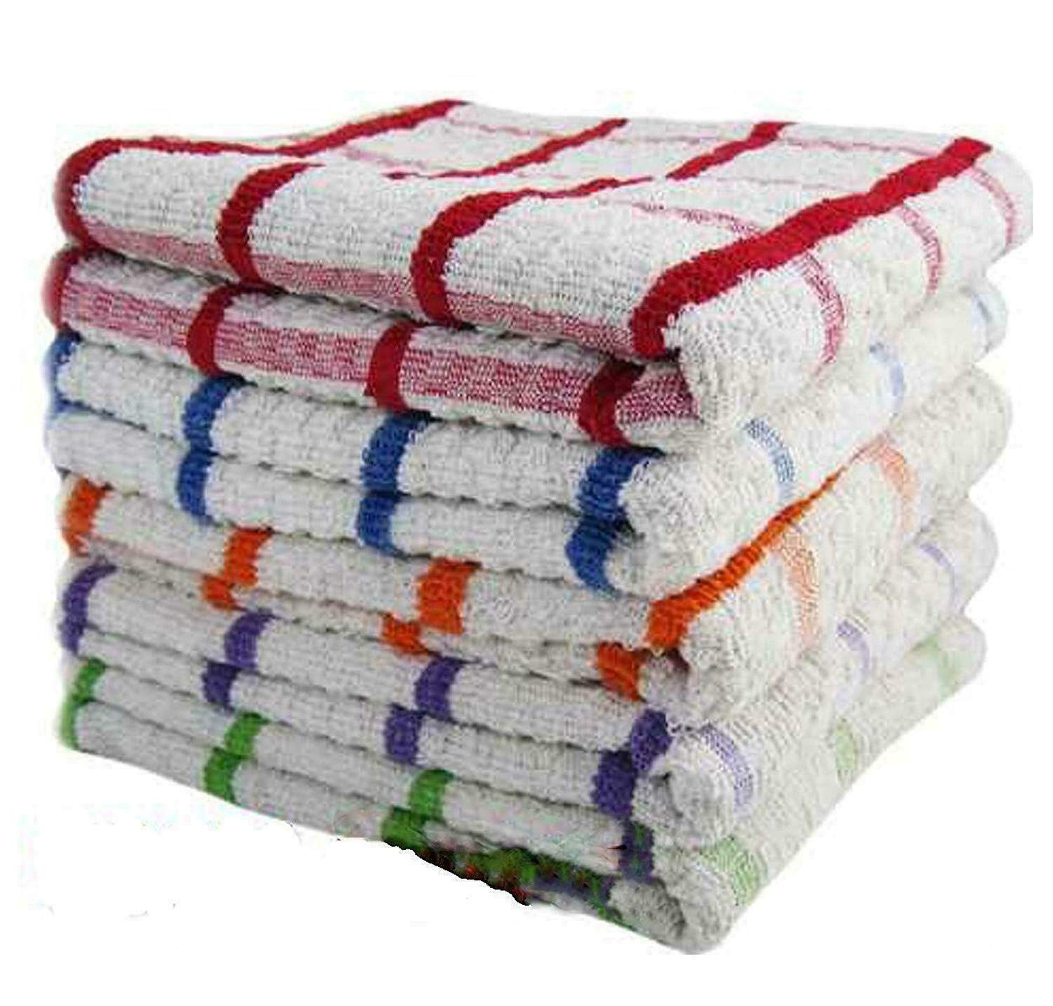 Vision Textiles Multicolor Victoria Looms® Jumbo Tea Towels, Professional Catering Grade Kitchen Tea Towels Dish Cloth (3 Pack)