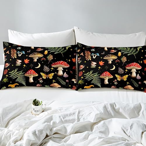 Miniatura 84 de Juego de funda de edredón de 3 piezas, diseño de hongos, diseño de hojas botánicas de acuarela y fresa, para niños, adolescentes, adultos, libélula