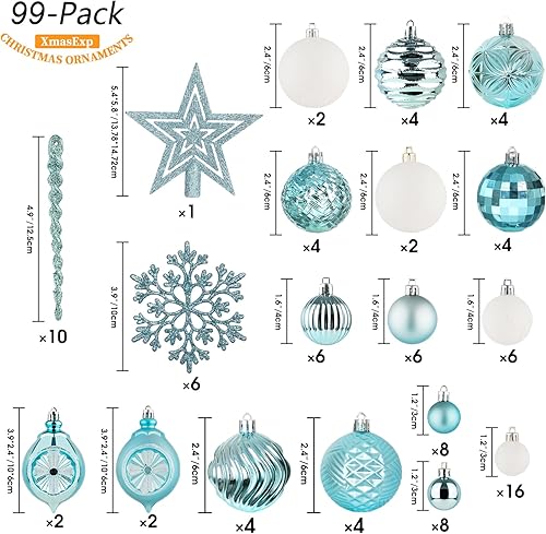 Miniatura 3 de XmasExp - Paquete de 99 adornos de bolas de Navidad surtidos Juego de bolas de Navidad inastillables con paquete de regalo de mano reutilizable para