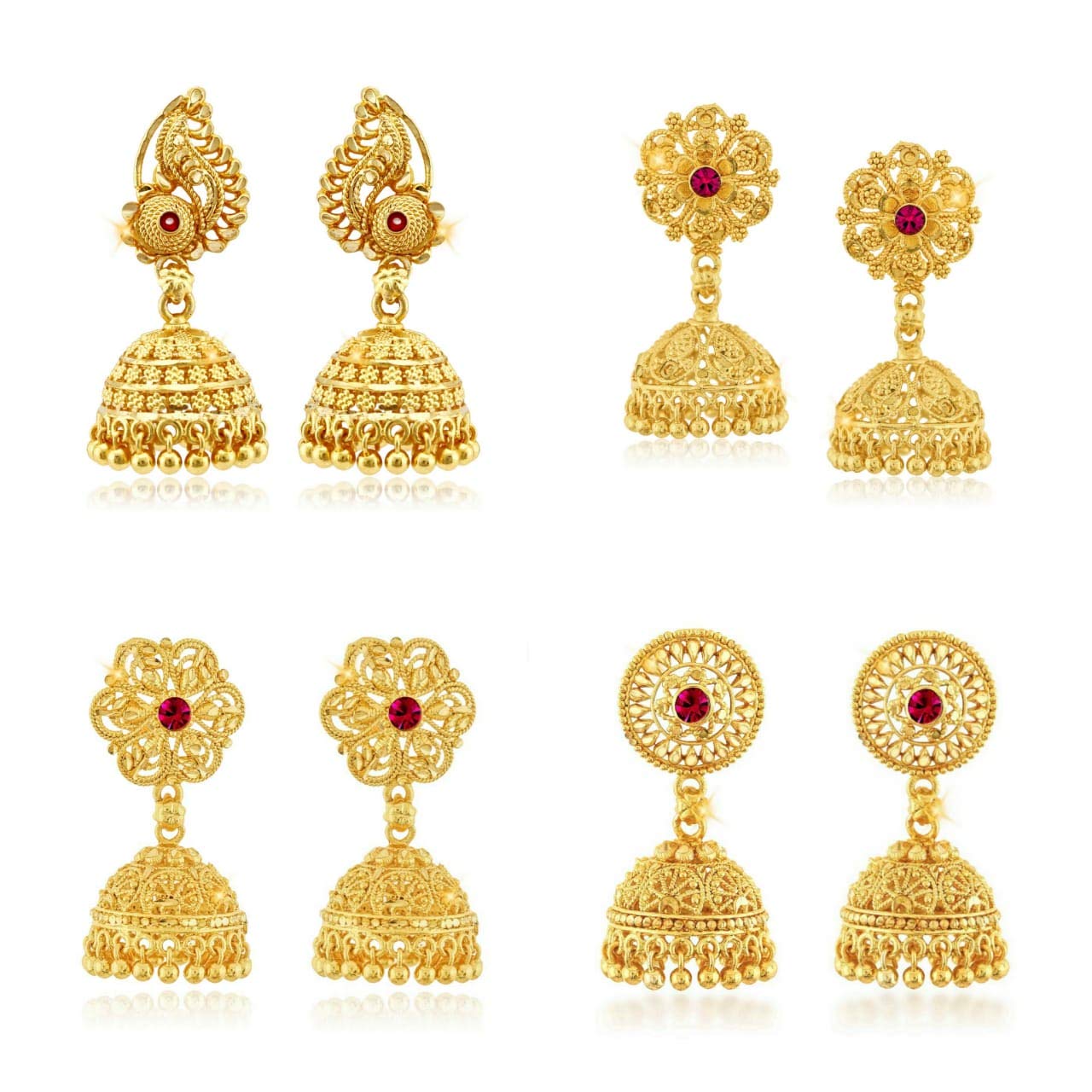 VFJ VIGHNAHARTA FASHION JEWELLERY Vighnaharta Gold Plated alloy Jhumki Earring Combo set for Women & Girls - (Pack of- 4 Pair Jhumki Earring)