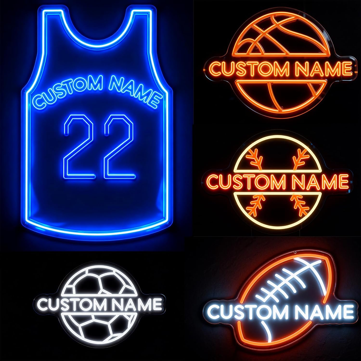 Custom Neon Sign, Personalized Basketball, Football, Soccer, Baseball LED Wall Art Light for Sports Enthusiasts, Man Cave Decor, Bedroom - Cool Birthday Christmas Gift for Him, Boys & Girls
