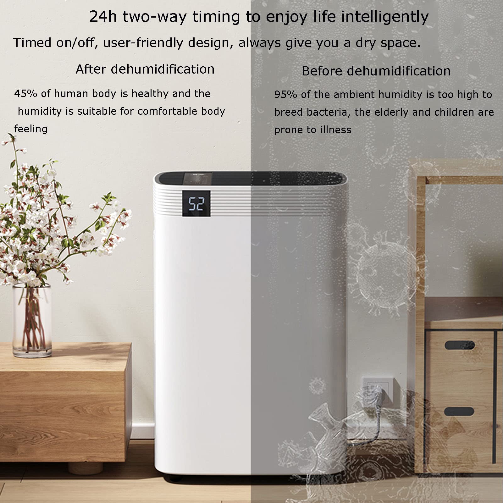 Elektryczny osuszacz powietrza Air Smart 860 mkw. Ft 35 Pint, Home Basement Łazienka Pochłaniacze wilgoci Oczyszczacz jonów ujemnych LED Touch