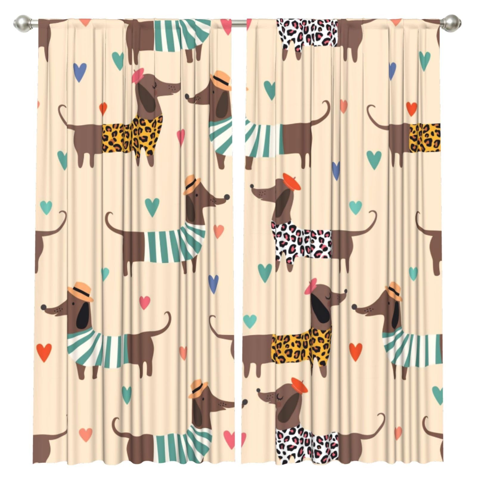 InOmak Dachshund Dog, 2 Panels Window Curtains 52 x 84 Inch Blackout Curtains for Living Room Bedroom
