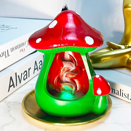 Miniatura 3 de Zvaiuk Quemador de incienso de reflujo de hongos, bonito soporte de incienso en cascada con 30 conos de incienso de cascada mejorados, pinzas,