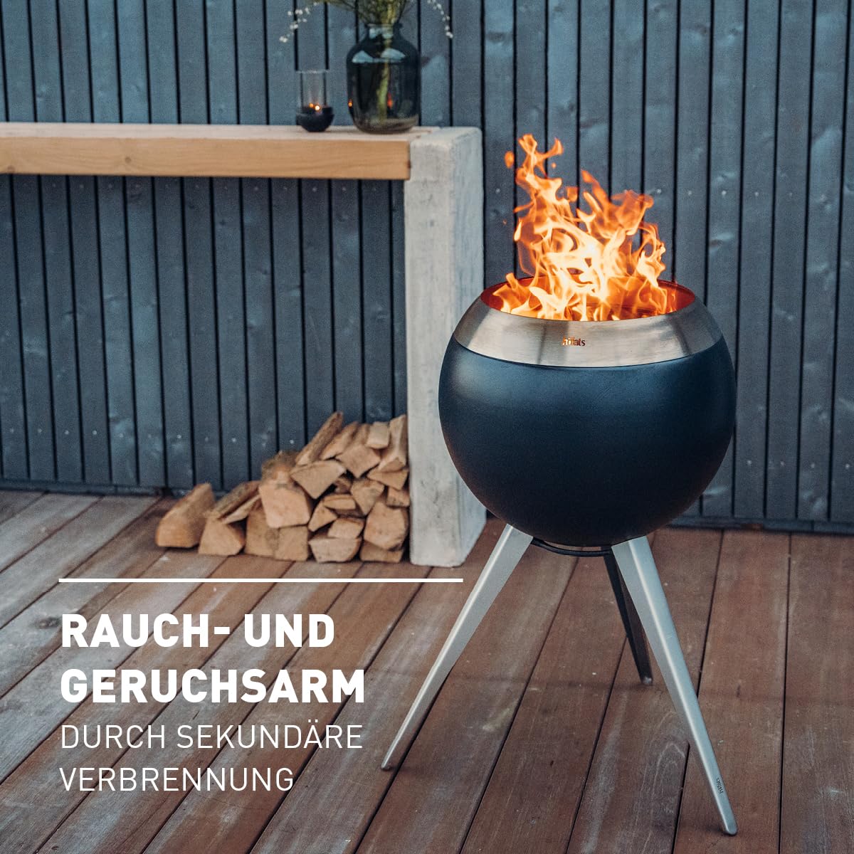 höfats Moon 45 rauchfreie Feuerschale Edelstahl Feuerkorb Holzvergaser-Technologie ⌀ 45 cm