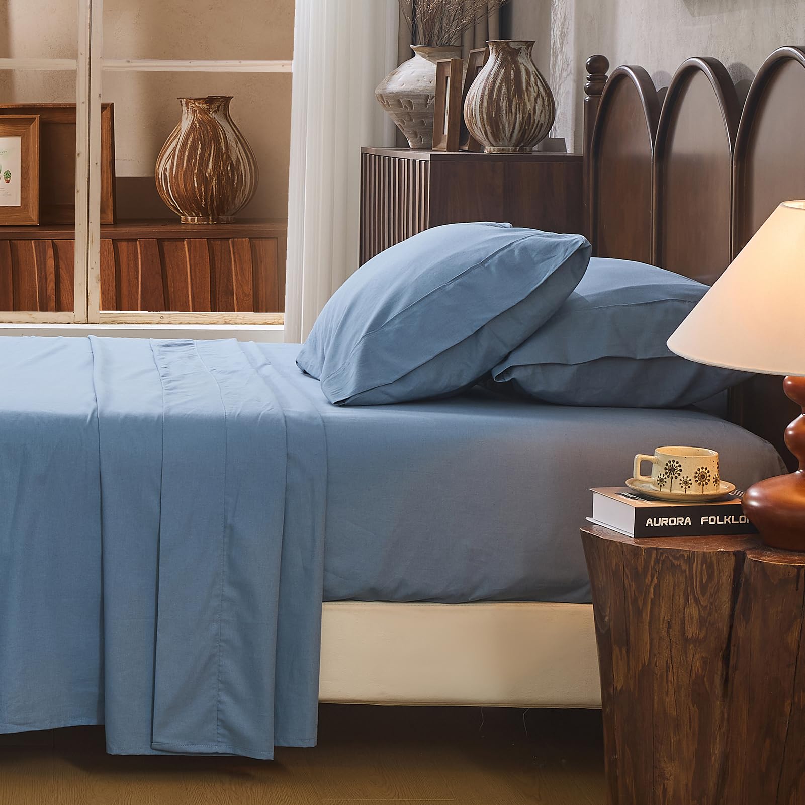 100 Linen Sheet Set Queen Size Extra Deep Pocket Fits 18-24 Inch Mattress Breathable Soft Smooth 4-Piece Set
