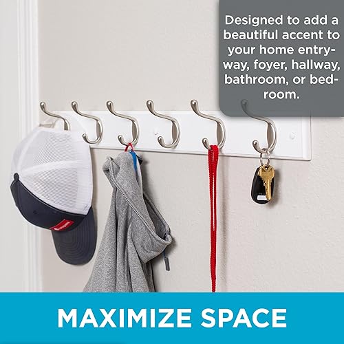 Miniatura 3 de BIRDROCK HOME Perchero ovalado para abrigos y sombreros 6 ganchos paquete de 2 Acabado blanco Montaje en pared Ganchos de níquel satinado