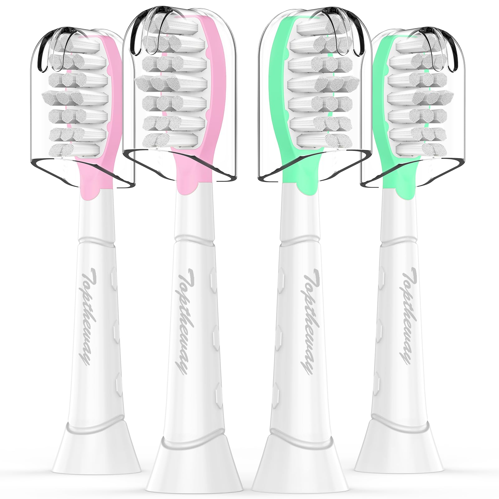 Toptheway Cabezales de repuesto para niños Philips Sonicare: Kids 7+ Cabezales de cepillo de dientes eléctrico sónico estándar, rosa y verde, paquete de 4