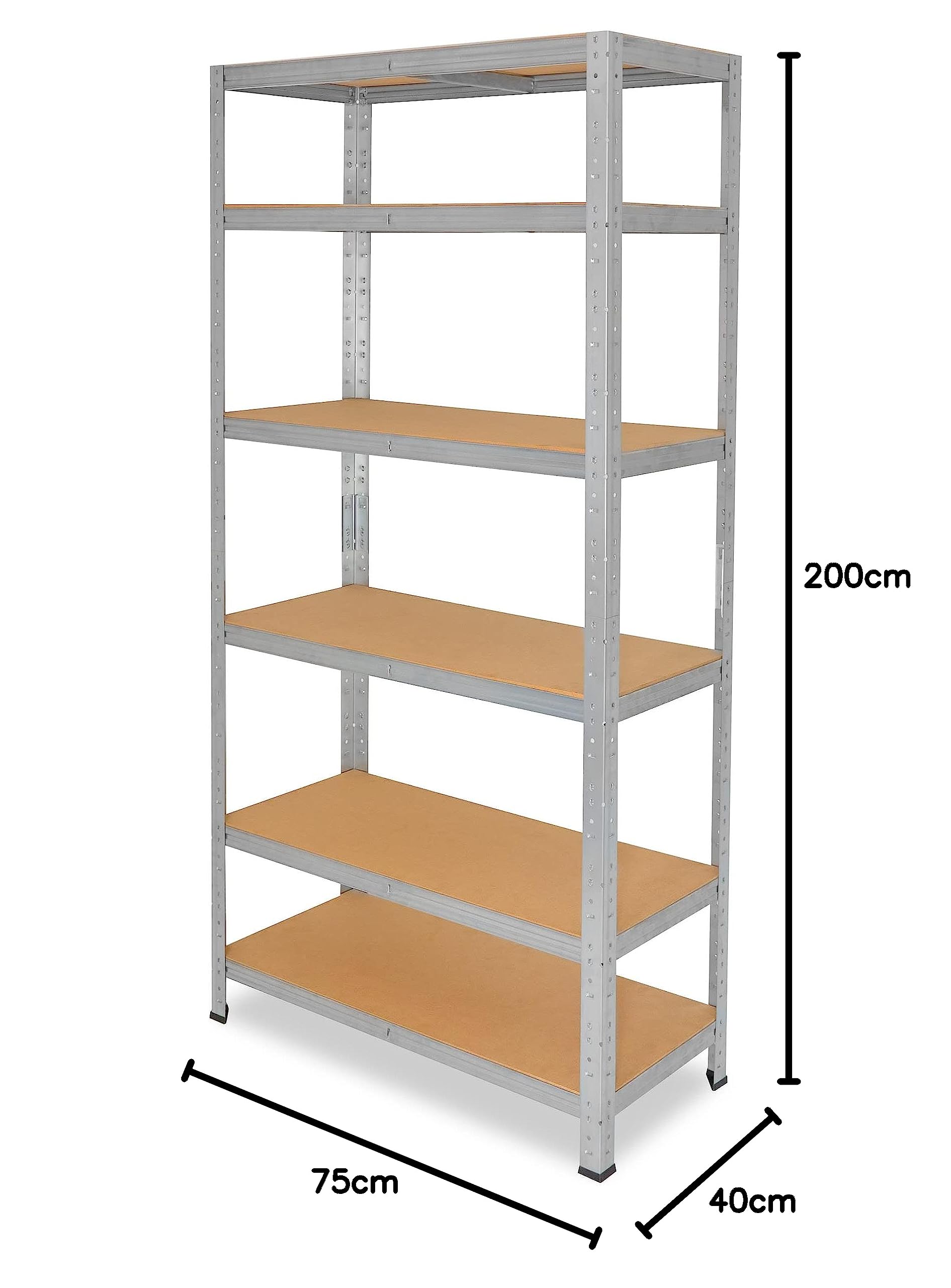 shelfplaza Home 200x75x40 cm Schwerlastregal in verzinkt mit 6 Böden und 145 kg Traglast pro Boden