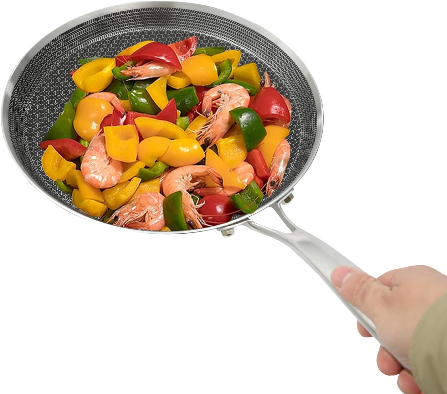 Stainless Steel Crepe Pan Nonstick, Honeycomb Dosa Pan for Induction Stove, Scratch Resistant Tawa Pancake Pan, Flat Skillet for Tortillas Eggs, Dishwasher Safe Crepe Pan (10'')