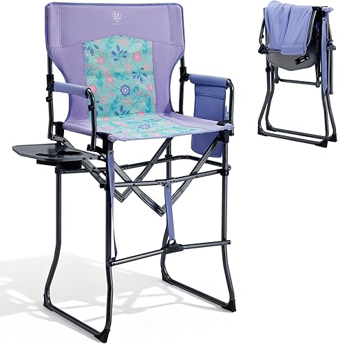 Miniatura 12 de EVER ADVANCED Silla de camping plegable portátil de 30.7 pulgadas de altura de asiento, silla de directores, taburete de bar plegable alto con mesa
