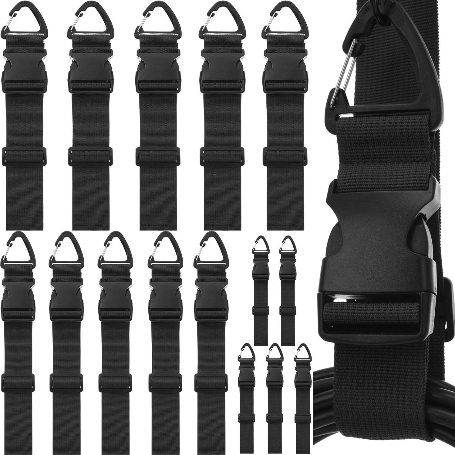 SATINIOR 15 Pack 3 Sizes Adjustable Extension Cord Organizer with Triangle Clips Extension Cord Hanger Heavy Duty Straps for Cables Hoses Ropes Garage Organization(Black, Red, Fluorescent Green)