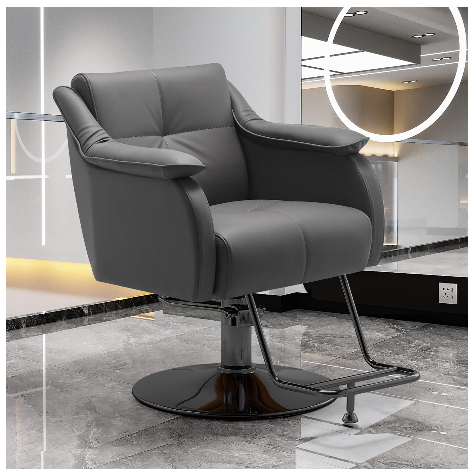 Klasyczne hydrauliczne krzesło do salonu dla stylistów włosów, stylowe krzesło fryzjerskie, wyposażenie spa kosmetycznego, szare siedzisko fryzjerskie, wygodne i trwałe meble do salonu