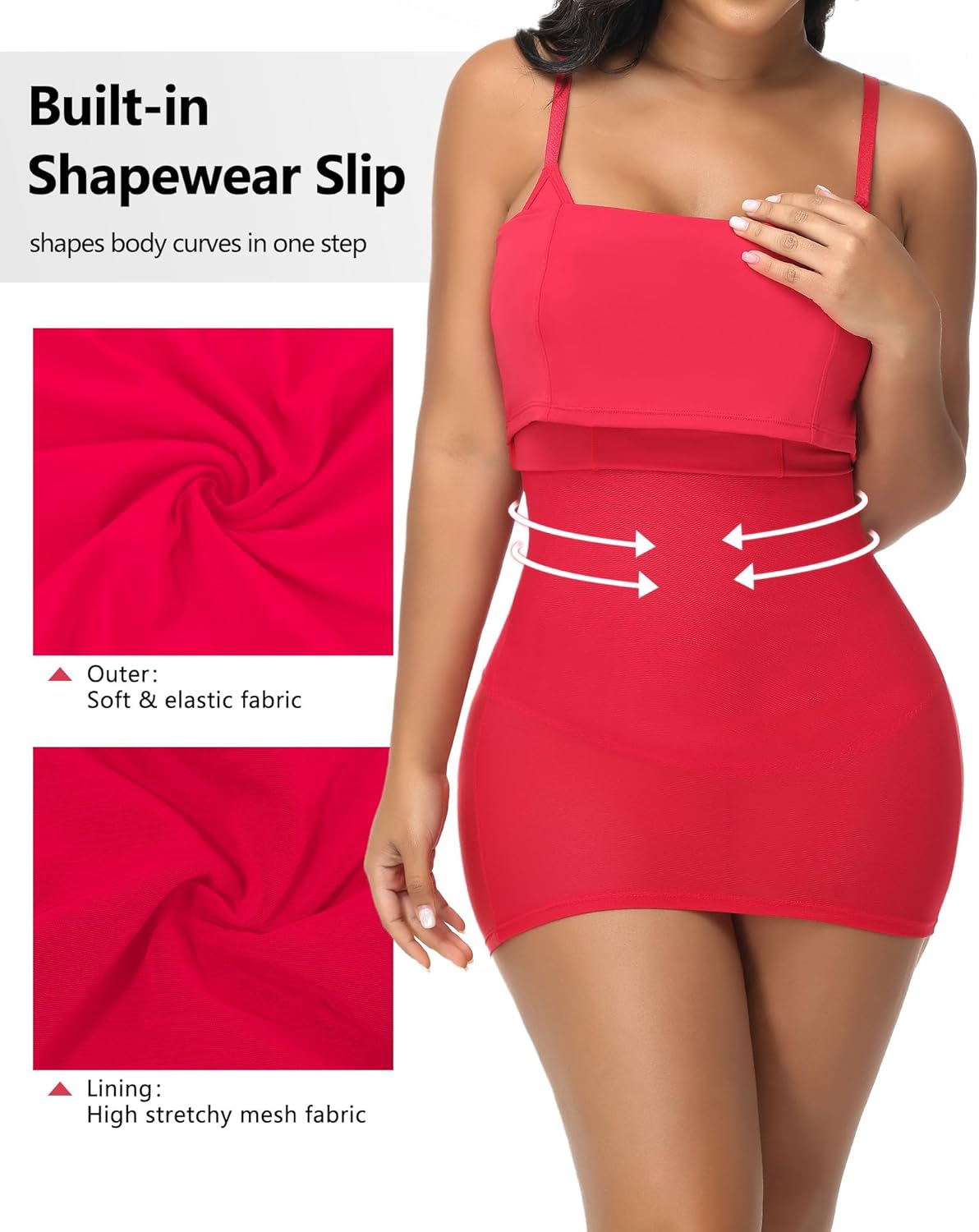 SHAPERIN Women's Deep V Neck Mini Dress Built-in Shapewear Slip Tummy Control Bodycon Night Out Party Short Dresses - Image 4