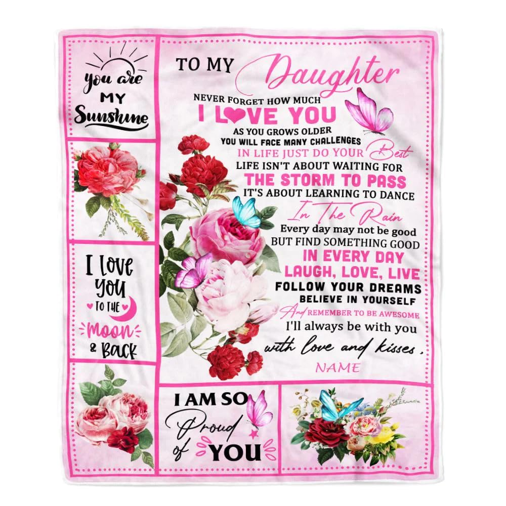 MIAOMANSENSTORE Manta Personalizada para mi Hija, de mamá, papá, Madre, Morada, Te Amo, Hija, Regalo de cumpleaños y Navidad, Colcha de Cama Personalizada, Manta Polar