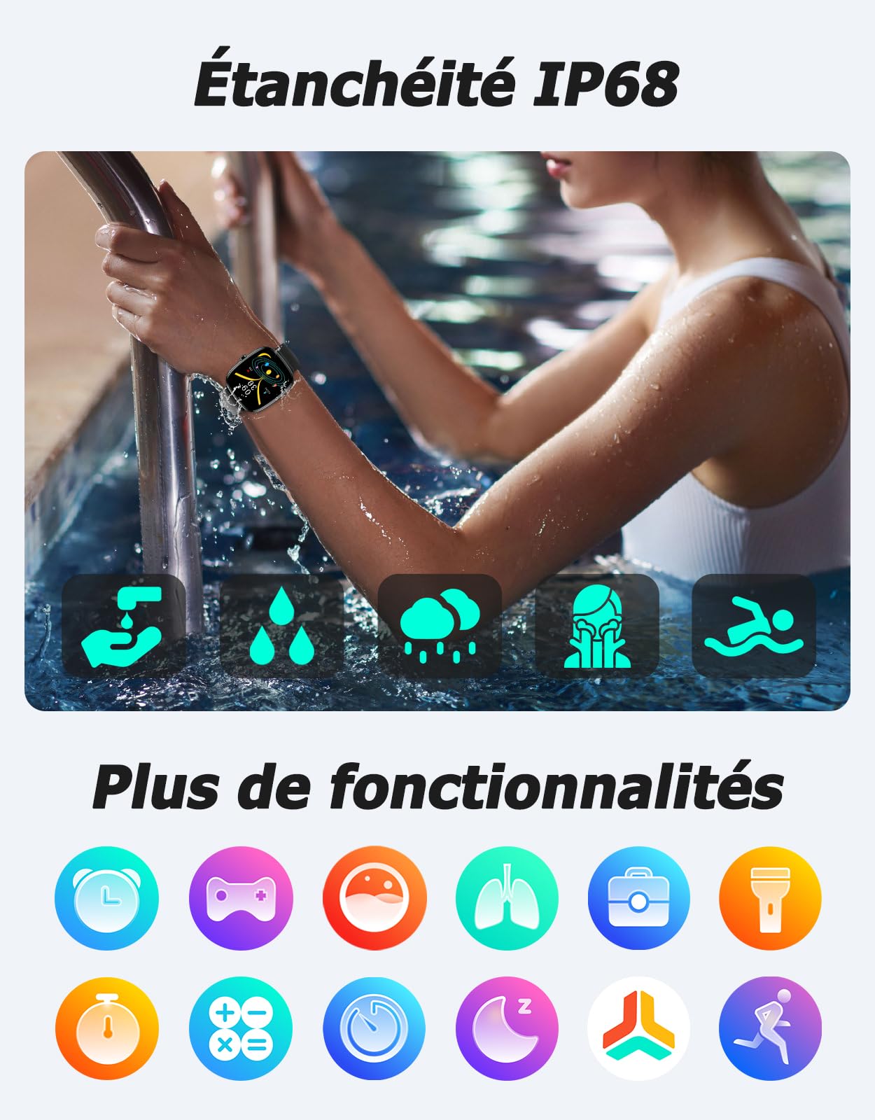 Cloudpoem Montre Podometre Non Connectée sans Bluetooth sans Application | Bracelet Non Connecté Simple Cardio Oxymetre Sonno Calories Pas Distance Etanche IP68 pour Femme Homme Enfant Personne Agee