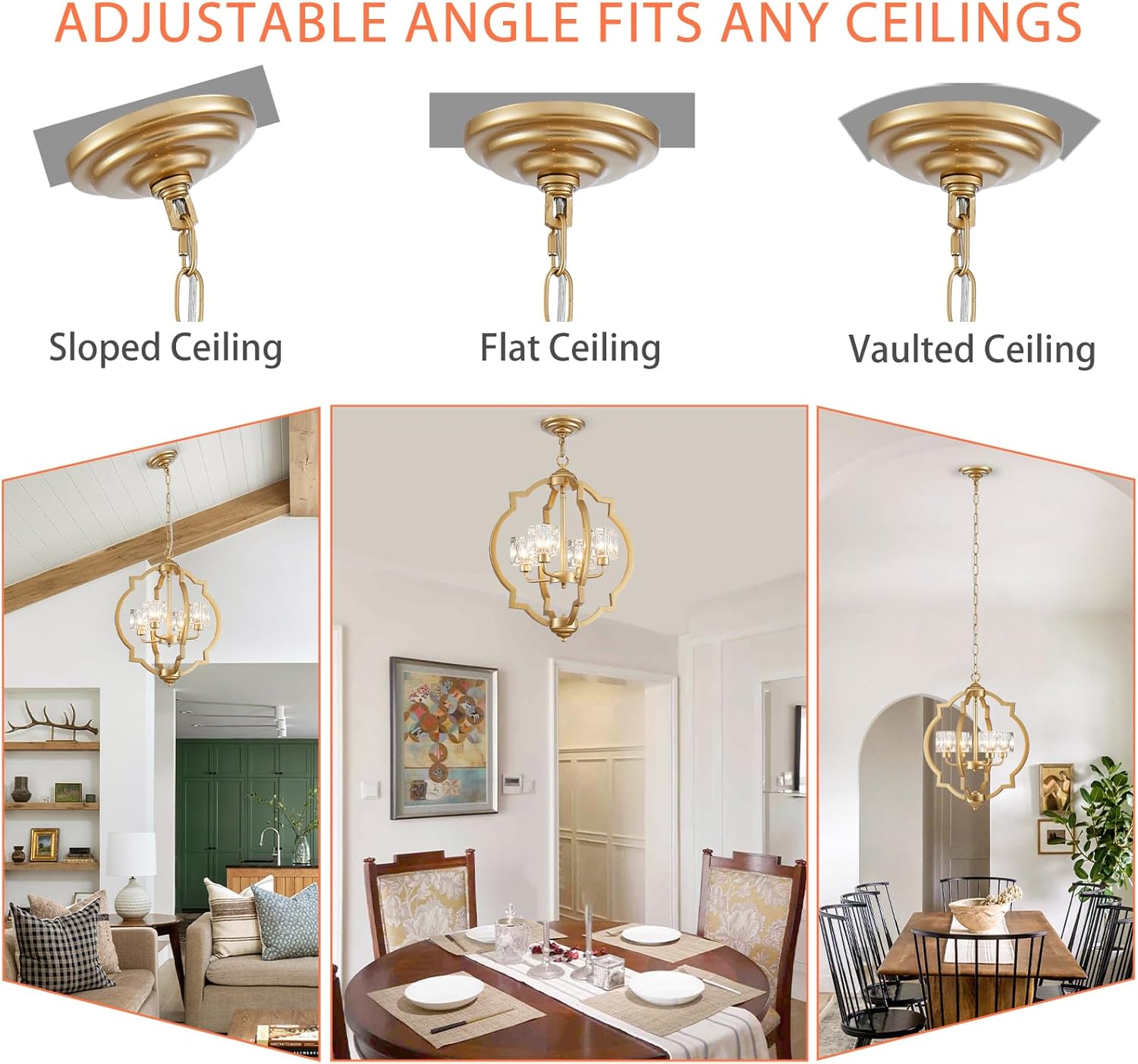 Modern Chandelier 17.7" Gold Light Fixtures, 4-Light Chandeliers for Dining Room Over Table Rustic Farmhouse Pendant Lighting for Living Room Kitchen Island Bedroom Foyer