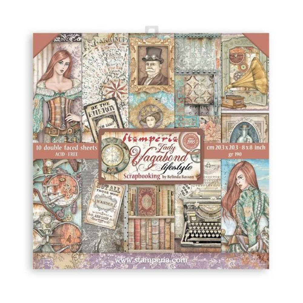 Stamperia International Mini Scrapbooking Pad-Lady Vagabond Lifestyle, Various, 20.3x20.3 cm,SBBS49
