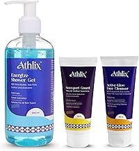 Athlix Sports Care Combo Pack – Energize Shower Gel, Sunsport Guard SPF 60+ Sunscreen & Active Glow Face Cleanser | Post-Workout Skin Care | Sweat-Resistant & Anti-Acne | 3 Items Set