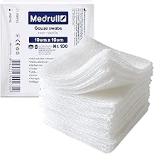 Medrull Non-Sterile Cotton 8-Ply Dressings 10 x 10 cm Pack of 100 Gauze Swabs Non-Sterile