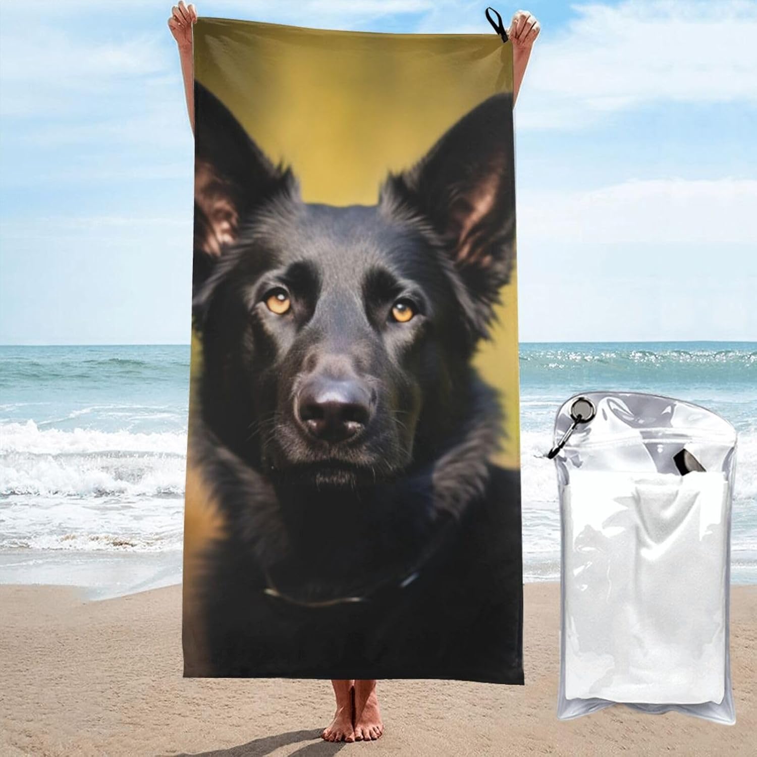 KHiry Microfiber Towel Beach Towels Black German Shepherd Dog Quick Dry Towel Soft Lightweight Travel Towels Absorbent Large Easy Pack Travel Things Beach Blanket for Gym Sports Swimming