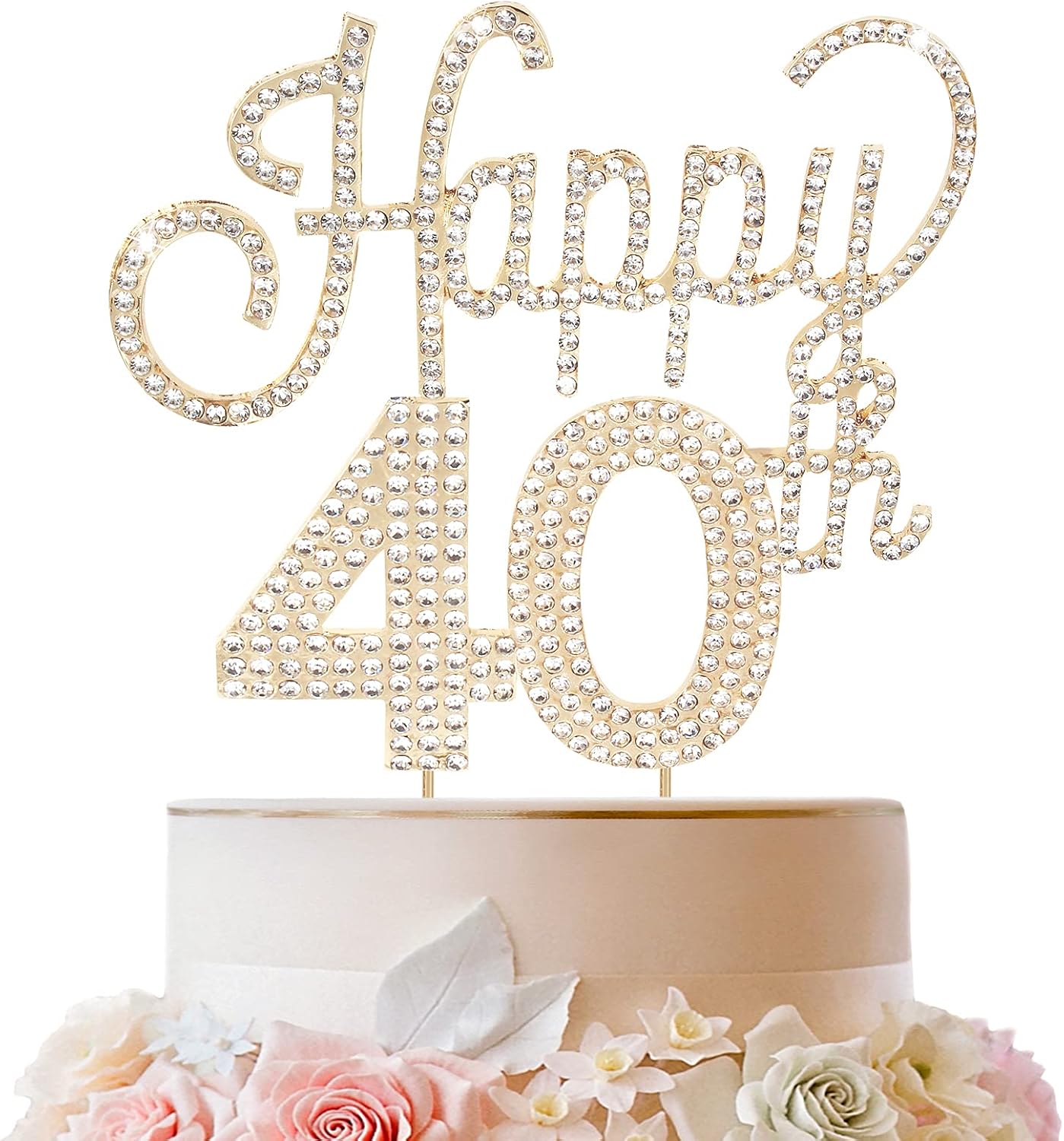 LINGTEER Happy 40th Birthday Gold Rhinestone Cake Topper - Cheers to 40th Birthday Forty Years Old Anniversary Party Cake Centerpieces Topper Decorations Gift Sign.
