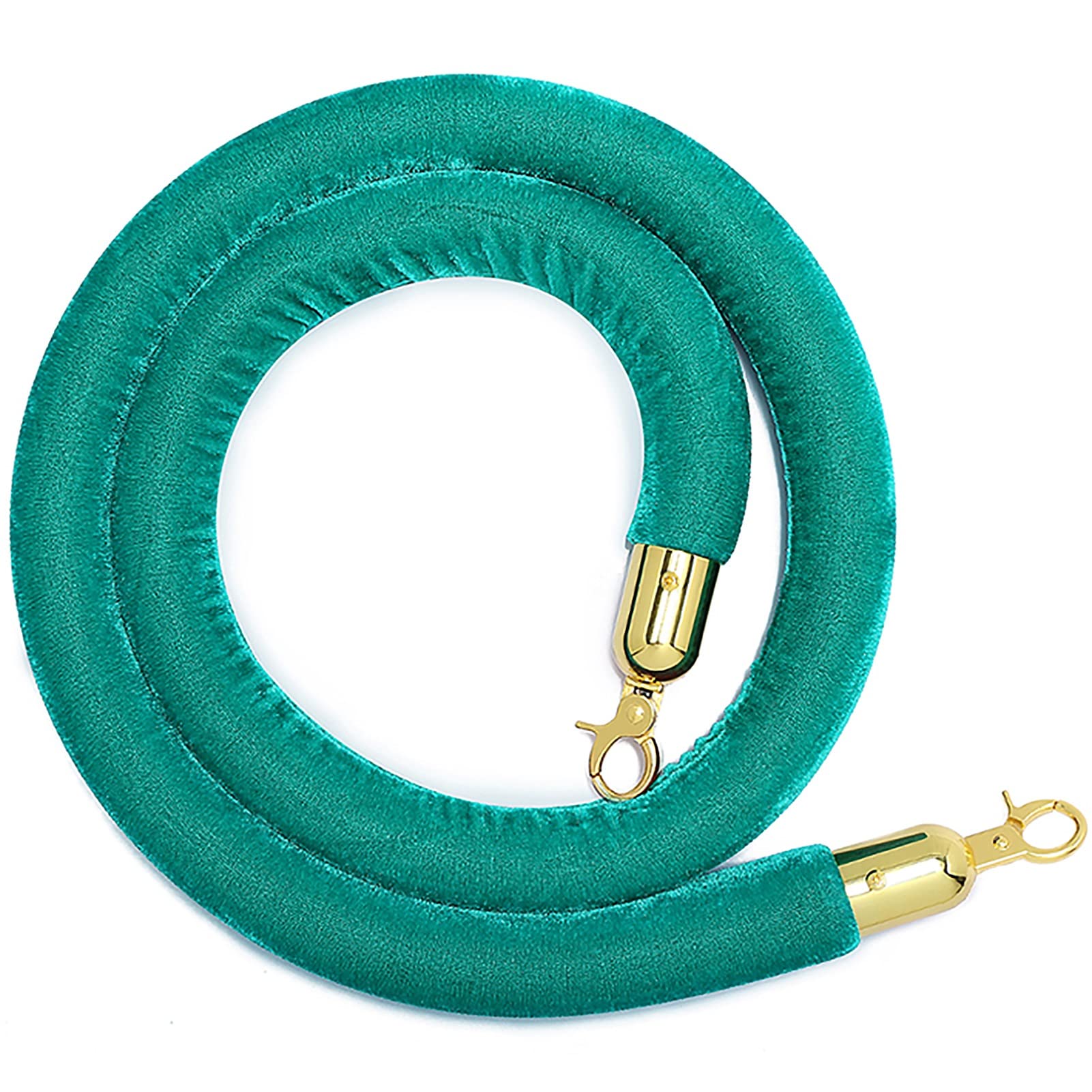 Corde de séparation chic en velours bleu cyan et mousquetons dorés pour barrière de prestige