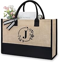 Vista 166 de TOPDesign Personalized Initial Canvas Beach Bag, Monogrammed Gift Tote Bag for Women Negro y marrón