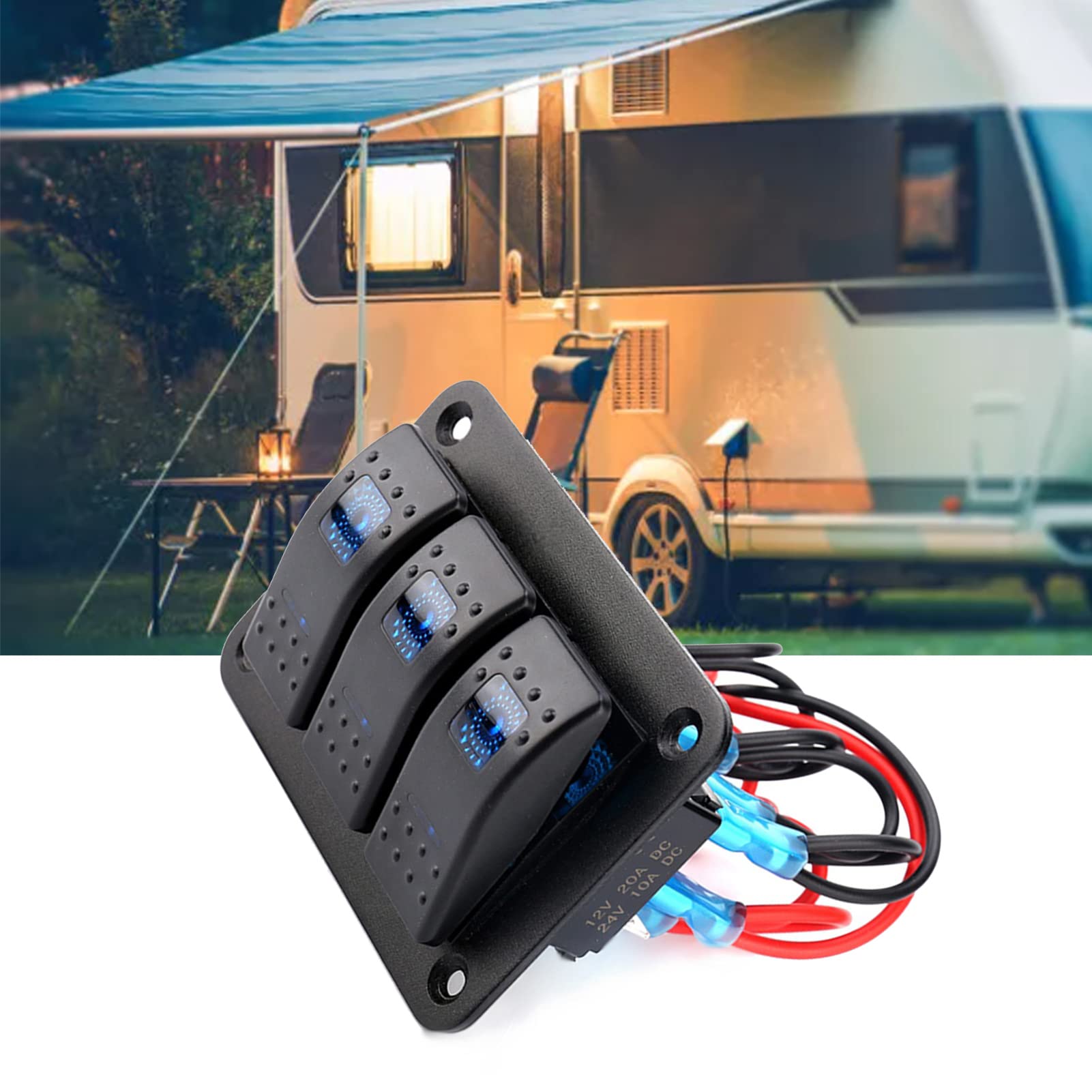 SIXRUN 3-fach Kippschalter-Panel mit LED-Beleuchtung, wasserdichtes ABS-Gehäuse für 12 V / 24 V Fahrzeugstrom, geeignet für Auto, Boot und Wohnmobil – Schaltpanel für elektrische Steuerung & Bordnetz