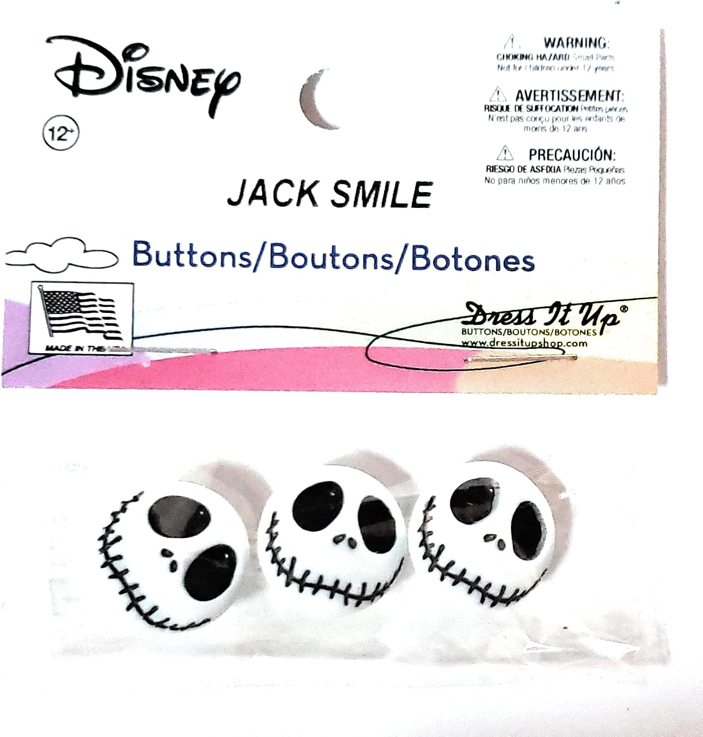 Disney's Nightmare Before Christmas Jack Skellington Buttons by Dress It Up Buttons and Embellishments - 3 Pieces - Jack Smile