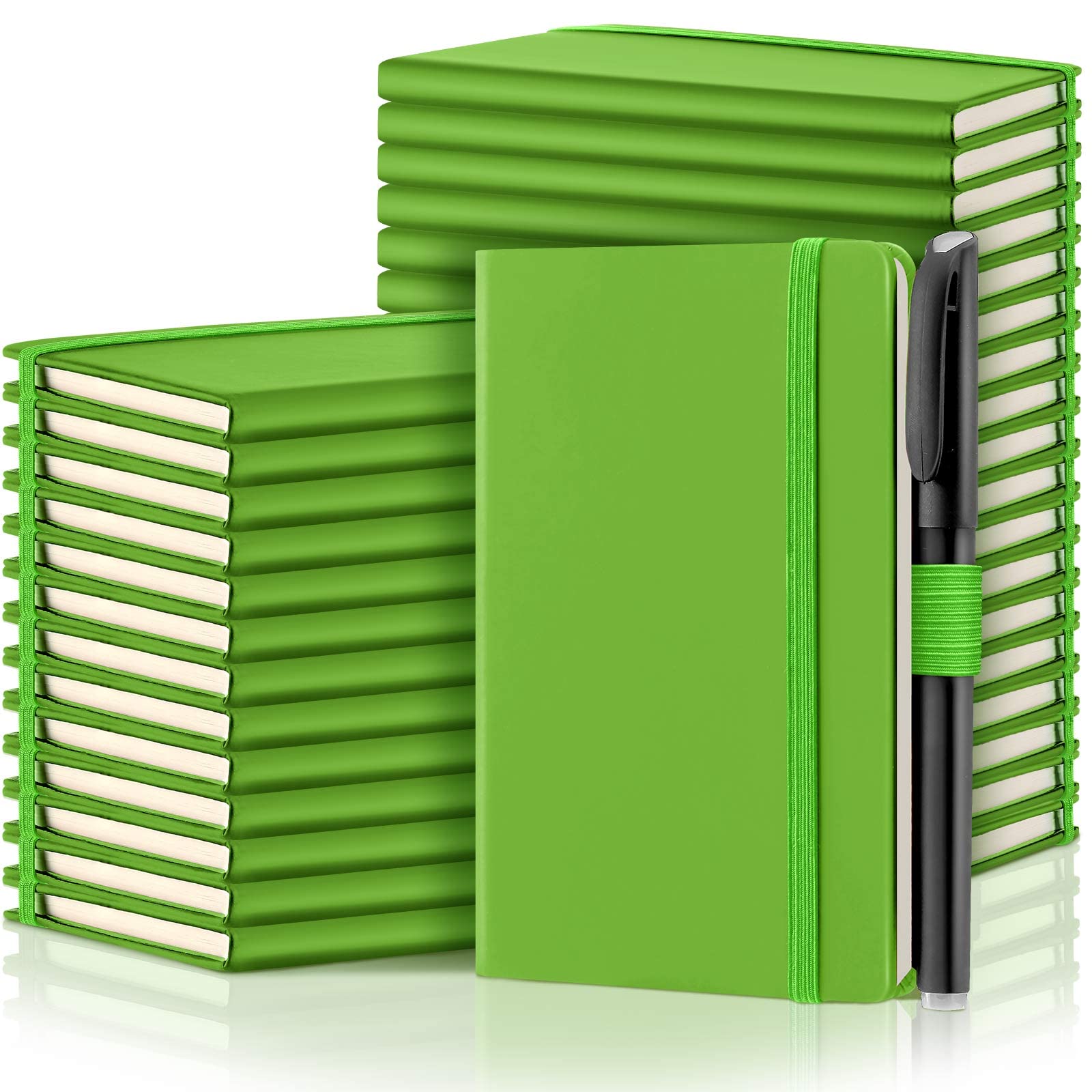 Laumoi Lot de 36 carnets de poche avec stylos - Format A6 - Mini bloc-notes lignés et lignés - Couverture rigide - Avec porte-stylo - Pour l'école, le bureau - 9,4 x 14 cm (vert)