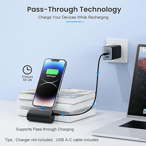 Miniatura 5 de Paquete de 2 Cargador portátil para iPhone, mini banco de energía de 5200 mAh, 20 W PD de carga rápida, cargador de teléfono portátil compatible con
