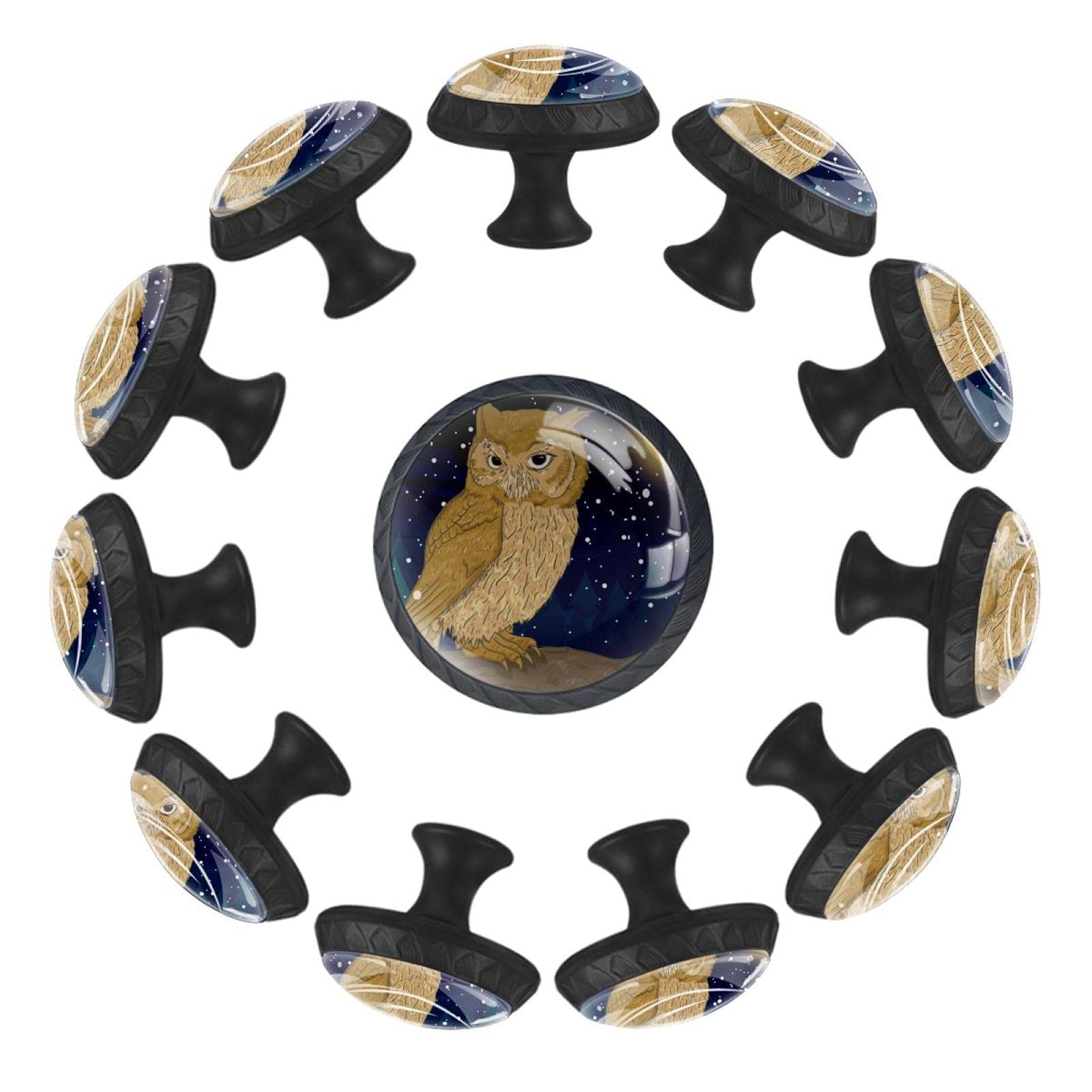 Boutons de tiroir chouette pleine lune de 35 mm pour commode et chambre d'enfant - Lot de 12