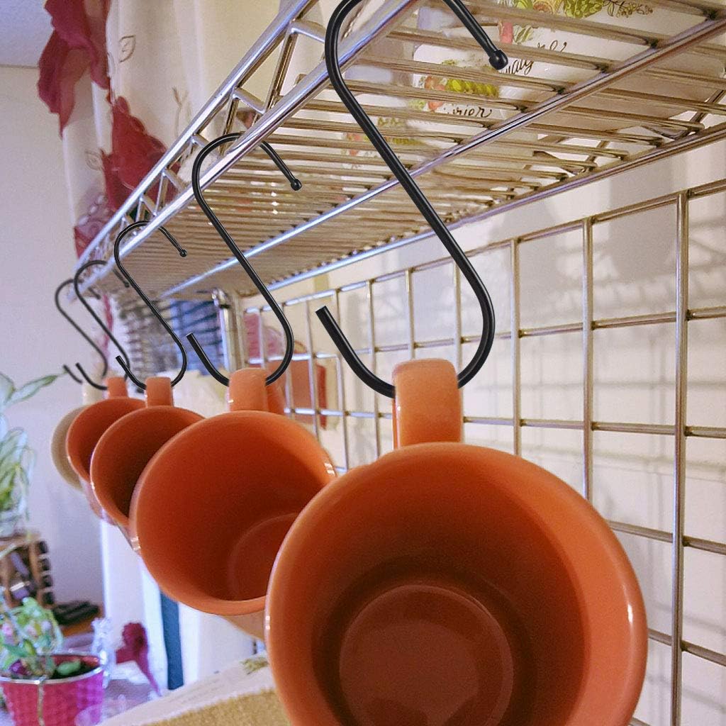 12 Pack Black Hooks for Hanging Pot, Pan, Cups, Plants, Bags, Jeans, Towels, S Hooks Steel S Hanging Hooks Heavy Duty S Hanger Hook Metal Kitchen Pot Rack Hooks Closet Hooks