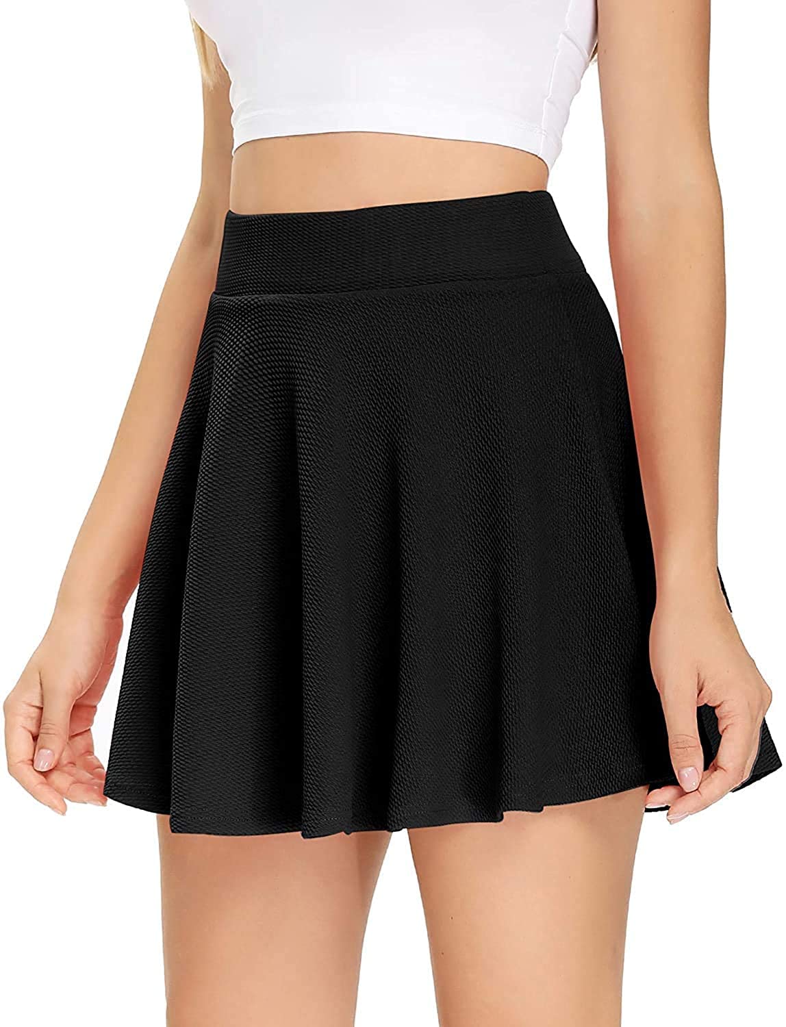 MYSTIFYWomen's Basic Versatile Stretchy Flared Casual Mini Skater Skirt [Waist-26,Length -17.5]