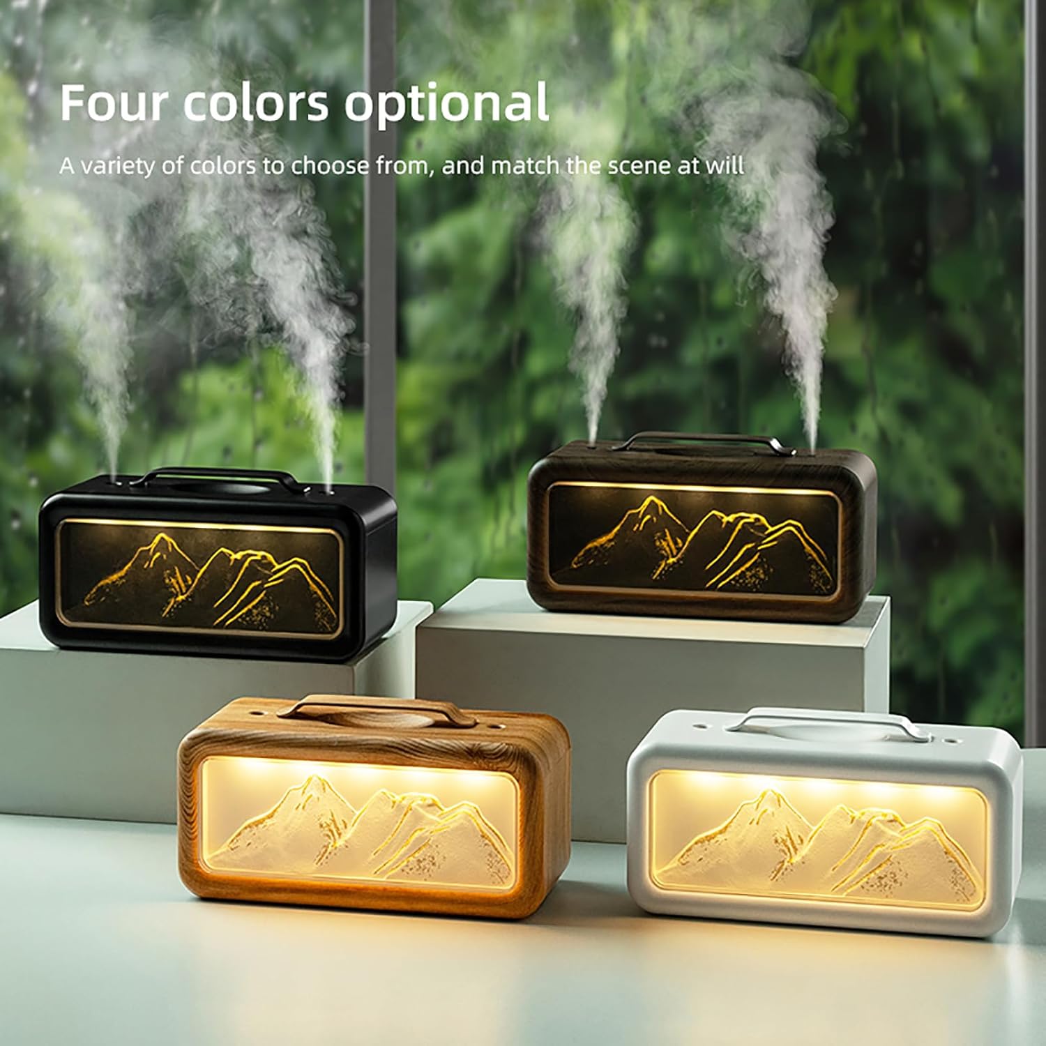 Double Spray Humidifier, 600ML Snow Mountain Small Quiet Cool Mist Humidifier for Plants Dorm Room Bedroom Office Home Personal Humidificador with 2 Mist Modes & 3 Modes Night Light