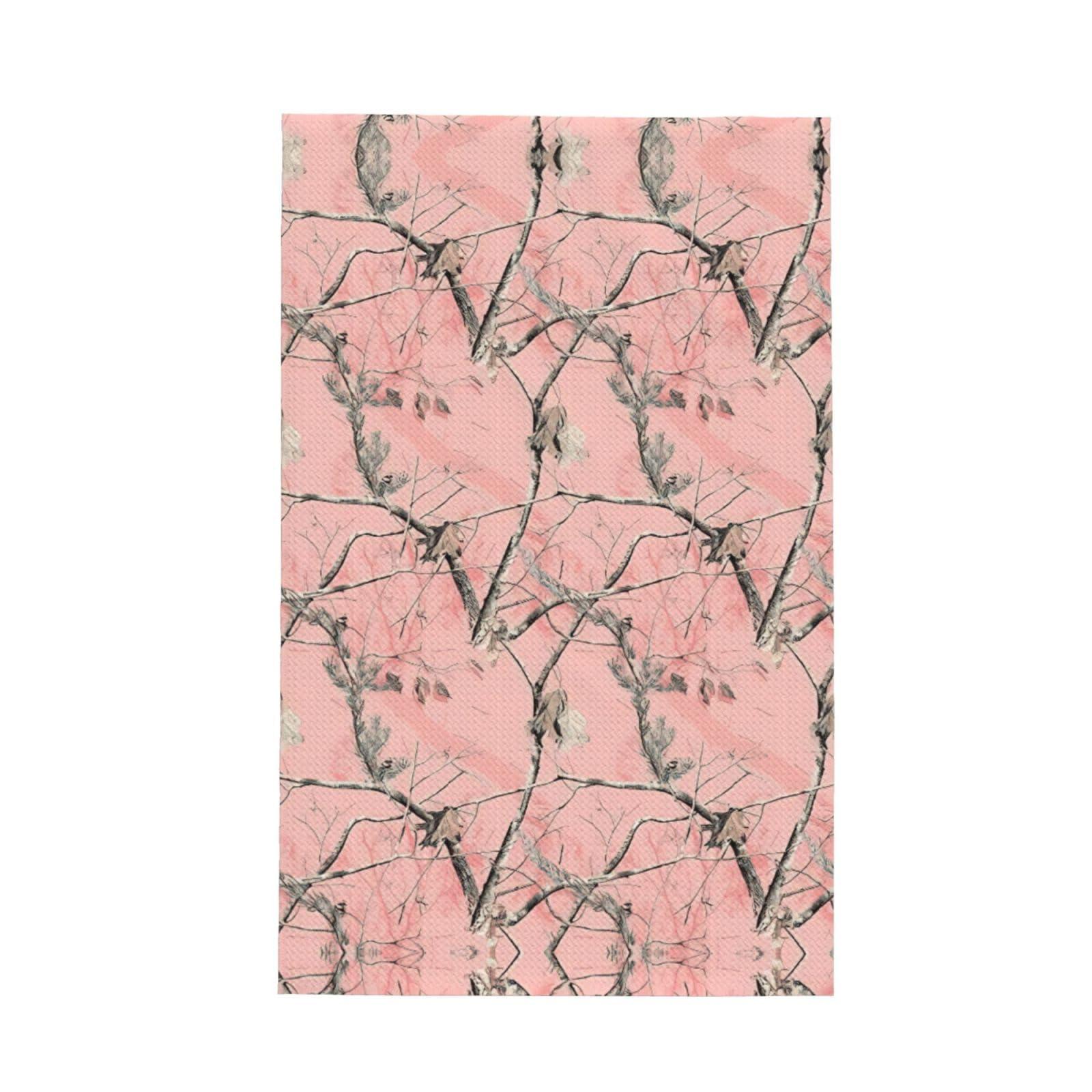 Uusnwaa Pink Leaves Camo Printed Waffle Microfiber Kitchen Towels
