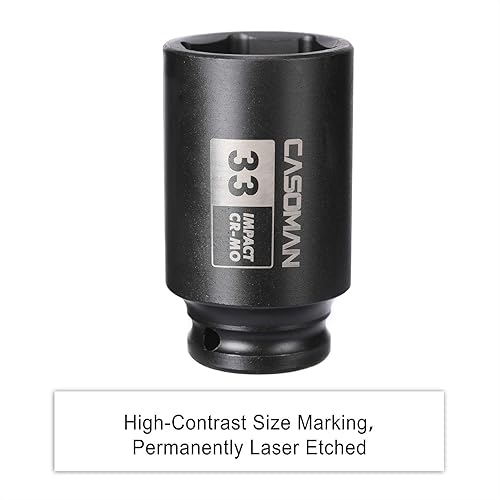 Miniatura 6 de CASOMAN Enchufe de impacto de 6 PT de 12 pulgada x 1.299 in de profundidad, CR-MO, 12 pulgada de transmisión de 6 puntos para una fácil extracción