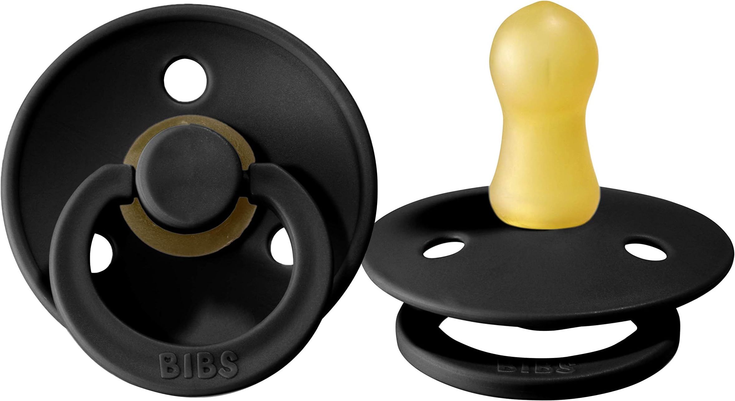 BIBS Baby Pacifiers | BPA-Free Natural Rubber Pacifier | Made in Denmark | Set of 2 Soothers (Black, 0-6 Months)